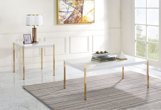 Acme Furniture Otrac White Gold 3pc Coffee Table Set