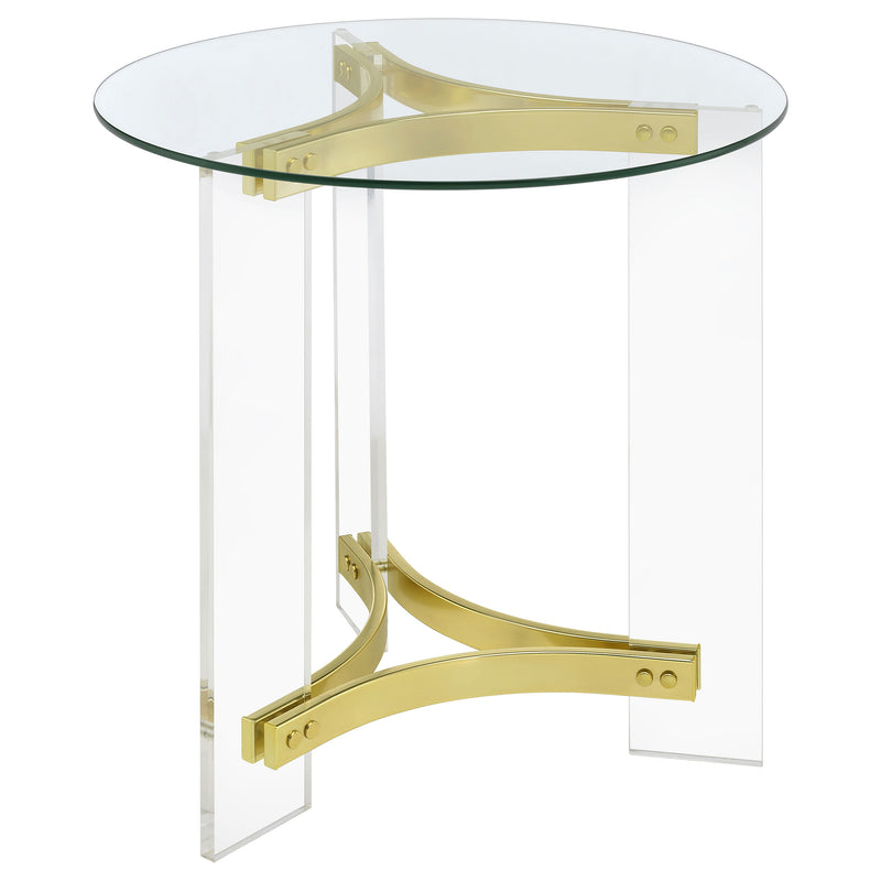 Coaster Furniture Janessa Clear Matte Brass 3pc Coffee Table Set