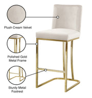 Meridian Furniture Heidi Cream Velvet Gold Counter Height Stool