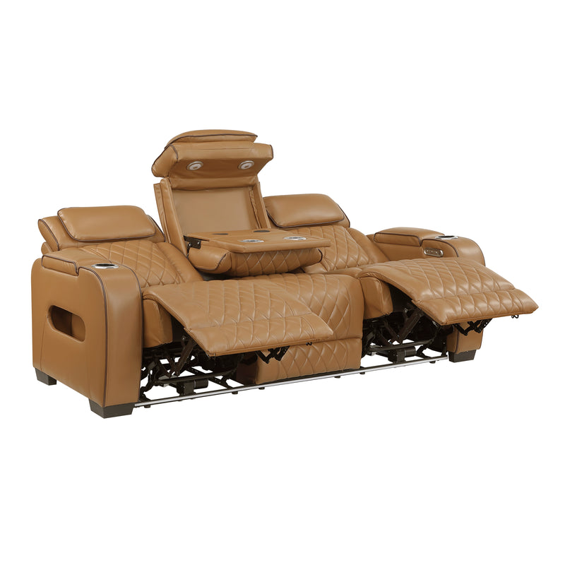 Home Elegance Fairway Black Power Double Reclining Sofa with Drop Down Cup Holders