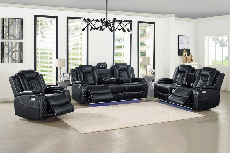 New Classic Furniture Orion II Black Reclining Sofa with Power Footrests and Headrests