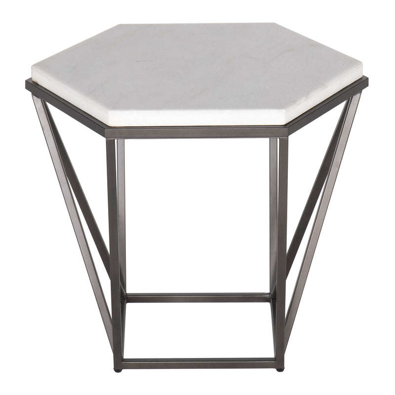 Steve Silver Corvus White Marble Top Hexagon End Table