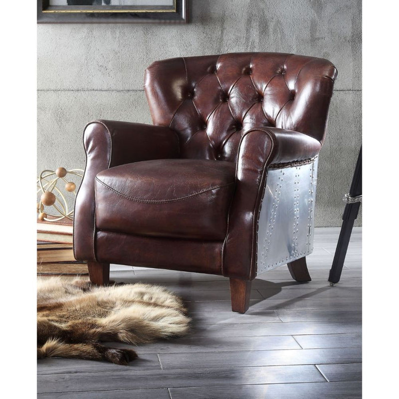 Acme Furniture Brancaster Vintage Brown Aluminum Accent Chair
