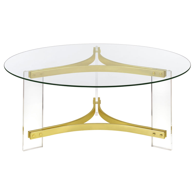 Coaster Furniture Janessa Clear Matte Brass 3pc Coffee Table Set