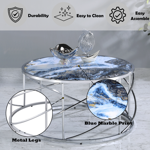 Acme Furniture Lyda Blue Chrome Coffee Table