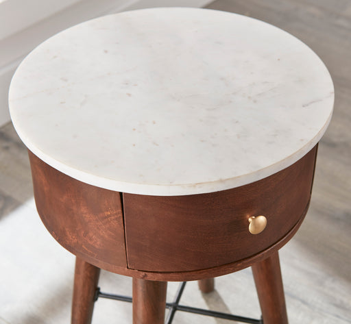 Steve Silver Bangalore Brown Cherry White Marble Top Round End Table