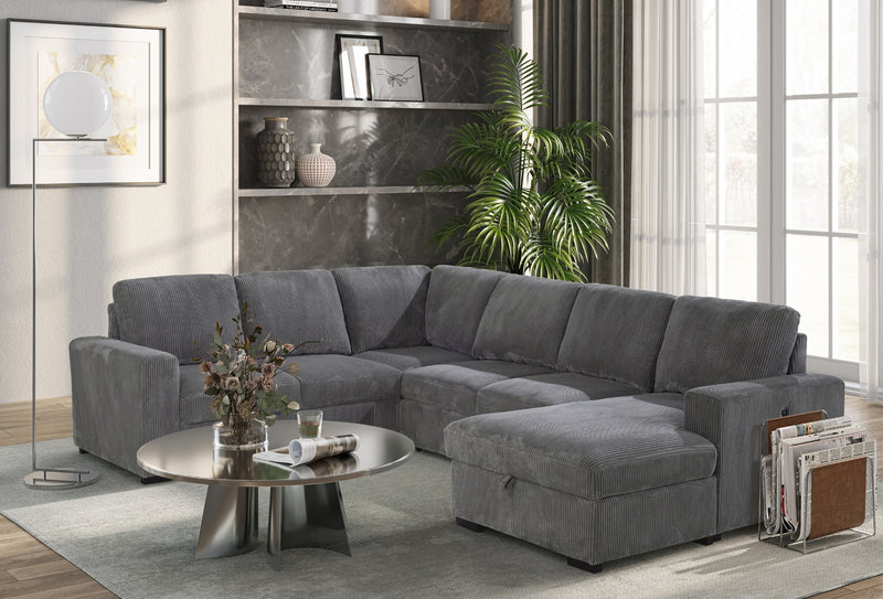 Global Furniture U2660 Grey Sectional with Pull Out