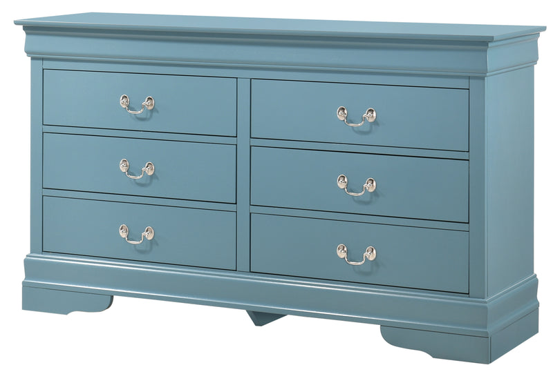 Glory Furniture Louis Phillipe Teal 6 Drawers Dresser