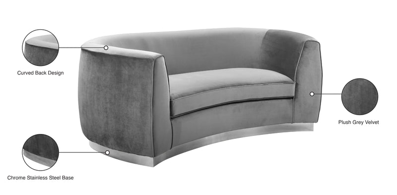 Meridian Furniture Julian Grey Velvet Chrome Loveseat