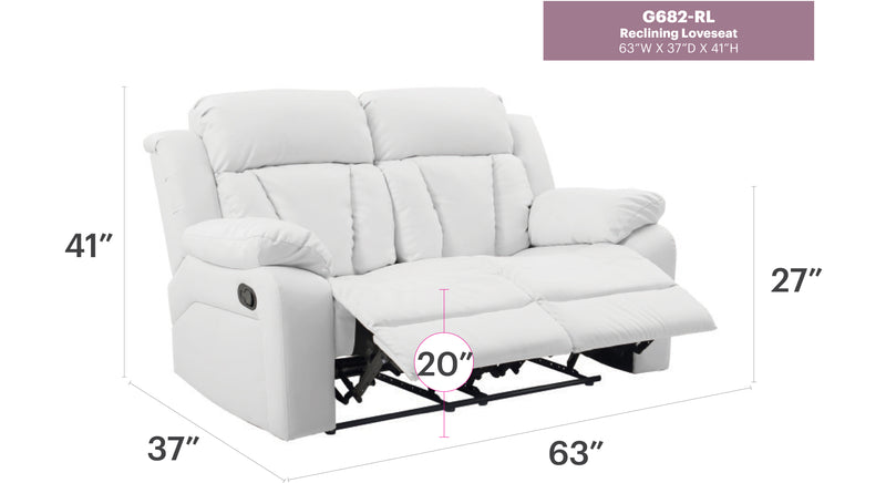 Glory Furniture Daria White Reclining Loveseat
