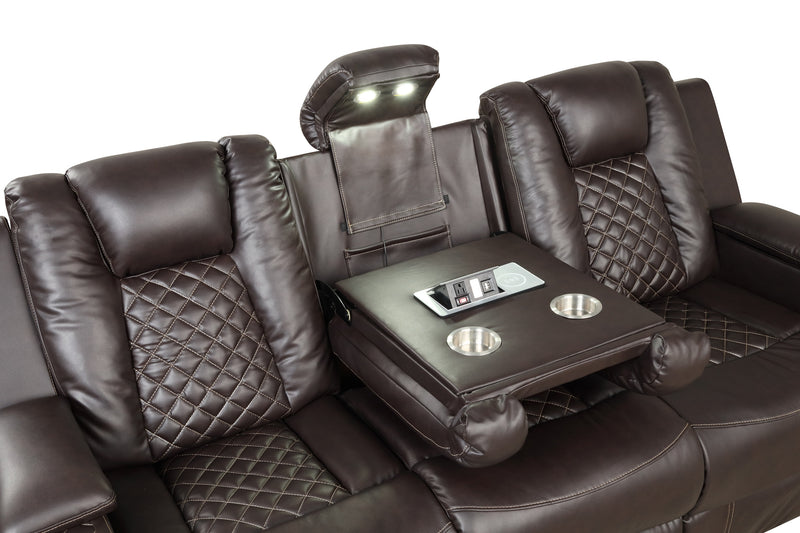 Galaxy Home Benz Brown LED Power Reclining Sofa
