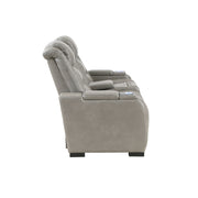 New Classic Furniture Breckenridge Light Gray Console Loveseat with Power Footrest and Headrest