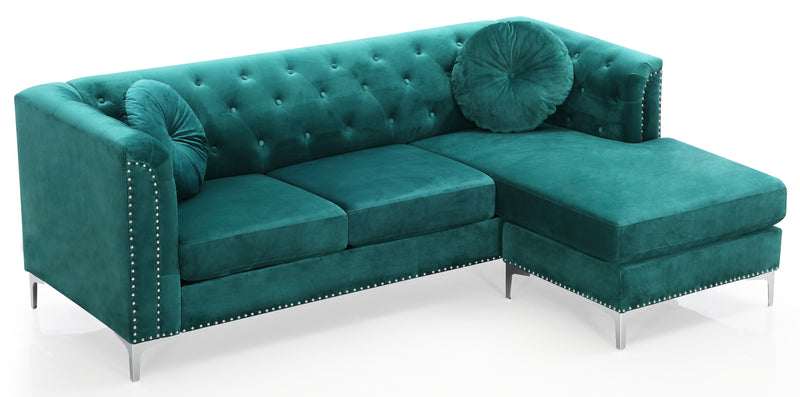 Glory Furniture Pompano Green Velvet Sofa Chaise