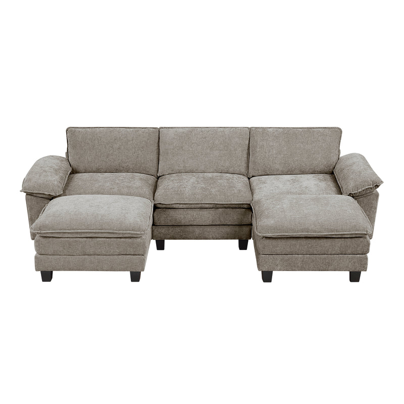 Home Elegance Dublin Pewter 5pc Modular Sectional with 2 Ottoman