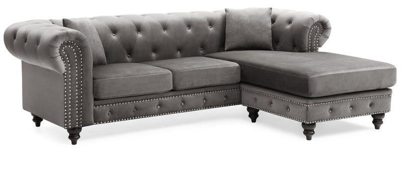 Glory Furniture Nola Dark Gray Velvet Reversible Sectional