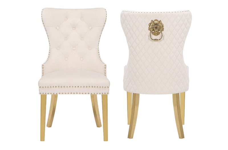 2 Galaxy Home Simba Beige Velvet Dining Chairs