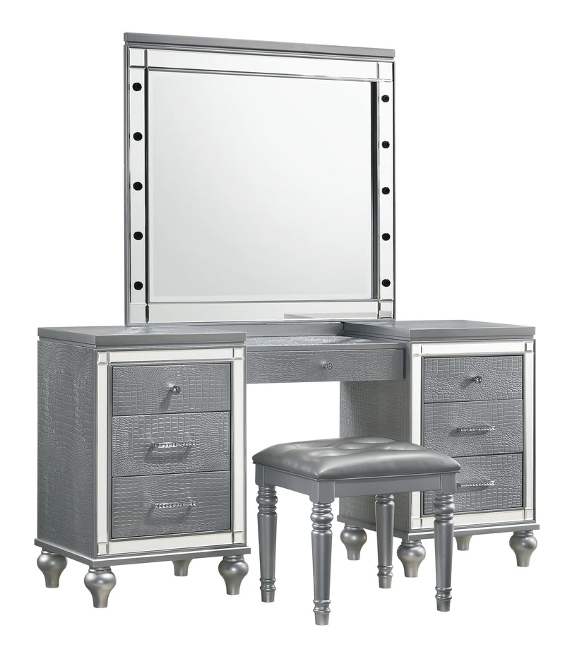 New Classic Furniture Valentino Silver Vanity Desk with Mirror