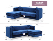 Glory Furniture Delray Navy Blue Velvet Microsuede Sofa Chaise