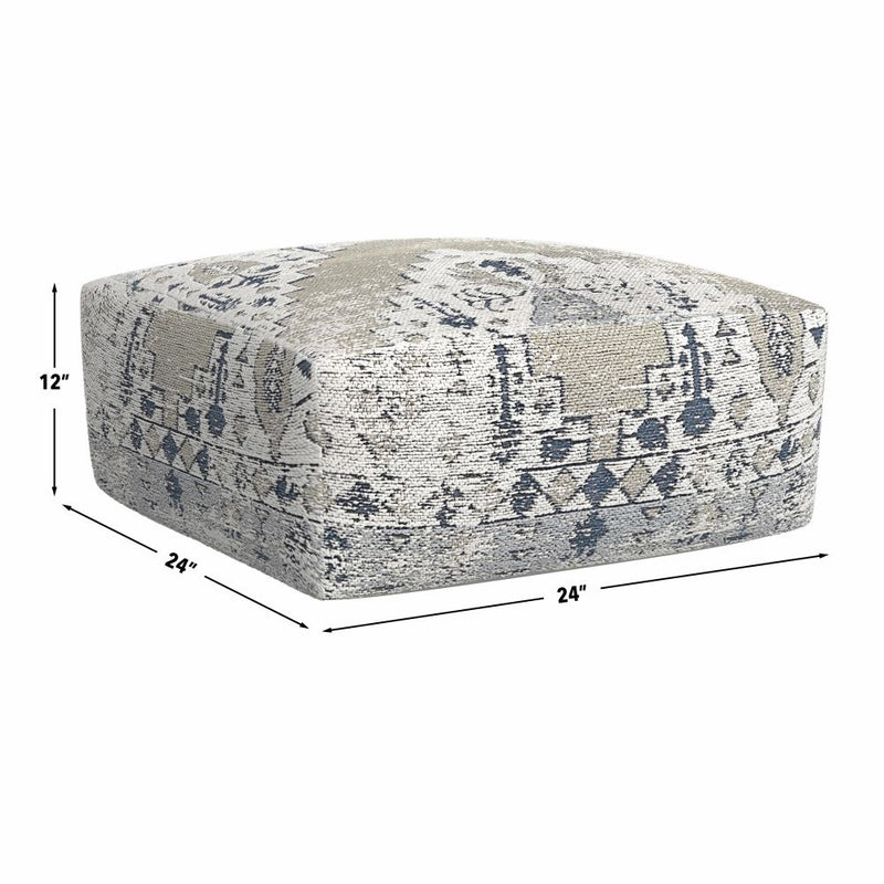 Steve Silver Kira Green Blue White Jacquard Woven Pouf