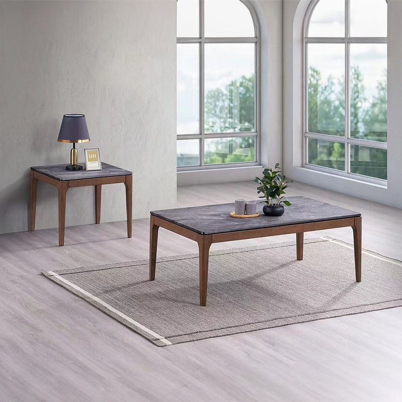 Acme Furniture Bevis Engineered Stone Walnut 3pc Coffee Table Set