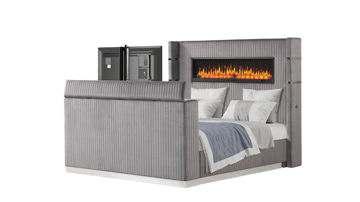 Galaxy Home Lavish Gray 4pc King Bedroom Set With Fireplace