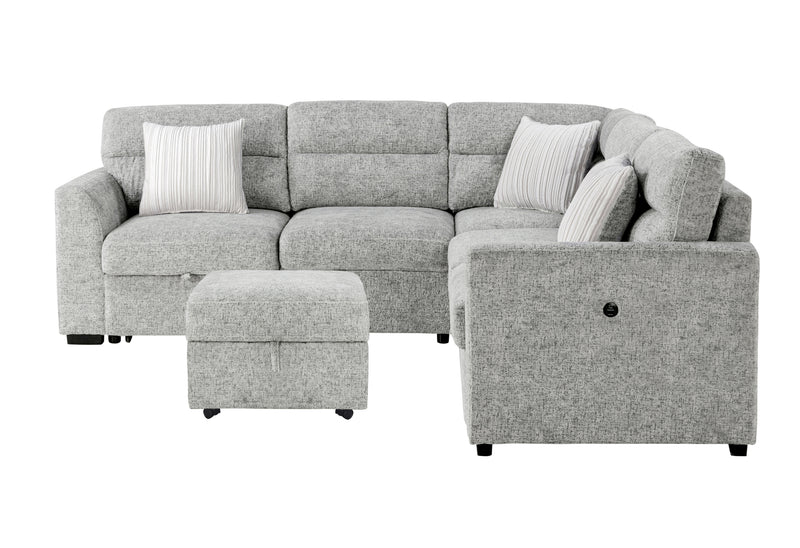 Global Furniture U9401 Nickel Sectional with 3 Pillows and Ottoman