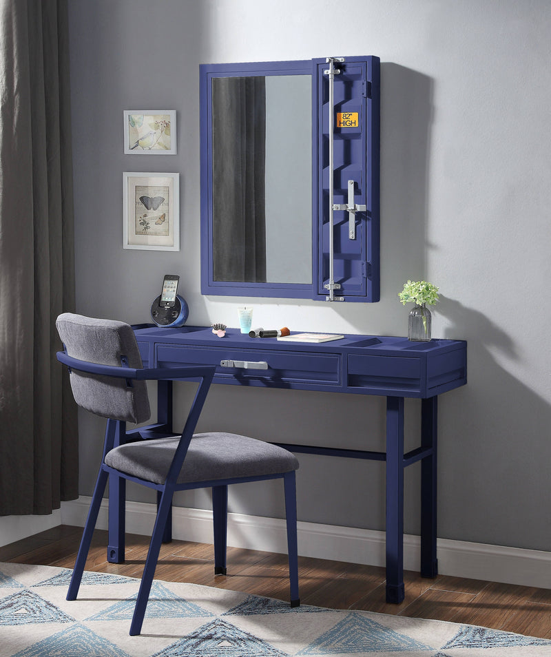 Acme Furniture Cargo Gray Fabric Blue Metal Vanity Set