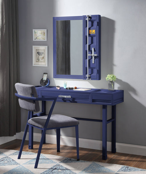 Acme Furniture Cargo Gray Fabric Blue Metal Vanity Set