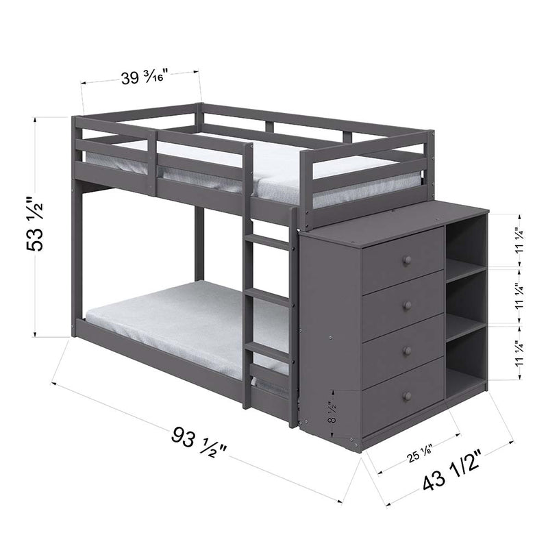 Acme Furniture Gaston Gray Twin Over Twin Bunk Bed with Cabinet