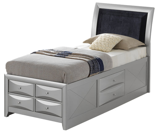 Glory Furniture Marilla Silver Champagne Faux Leather Twin Storage Bed