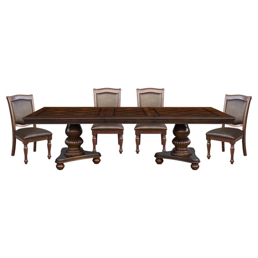 Home Elegance Lordsburg Brown Cherry Faux Leather 5pc Dining Room Set