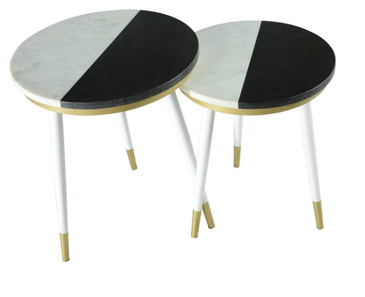 Steve Silver Taj Black White 2pc Marble Top Side Tables