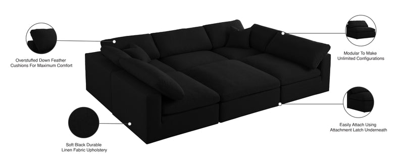 Meridian Furniture Serene Black Fabric 6pc Modular Sectional