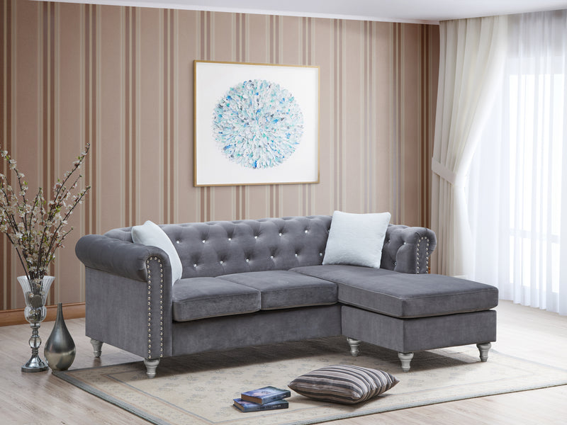 Glory Furniture Raisa Gray Velvet Sofa Chaise