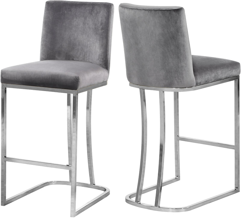 Meridian Furniture Heidi Grey Velvet Chrome Counter Height Stool