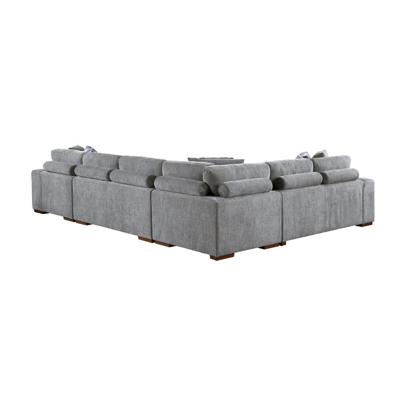 Home Elegance Raife Blue 5pc Sectional with Right Chaise and Storage Ottoman
