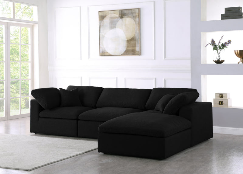 Meridian Furniture Serene Navy Fabric Modular 4pc Sectional with Ottoman