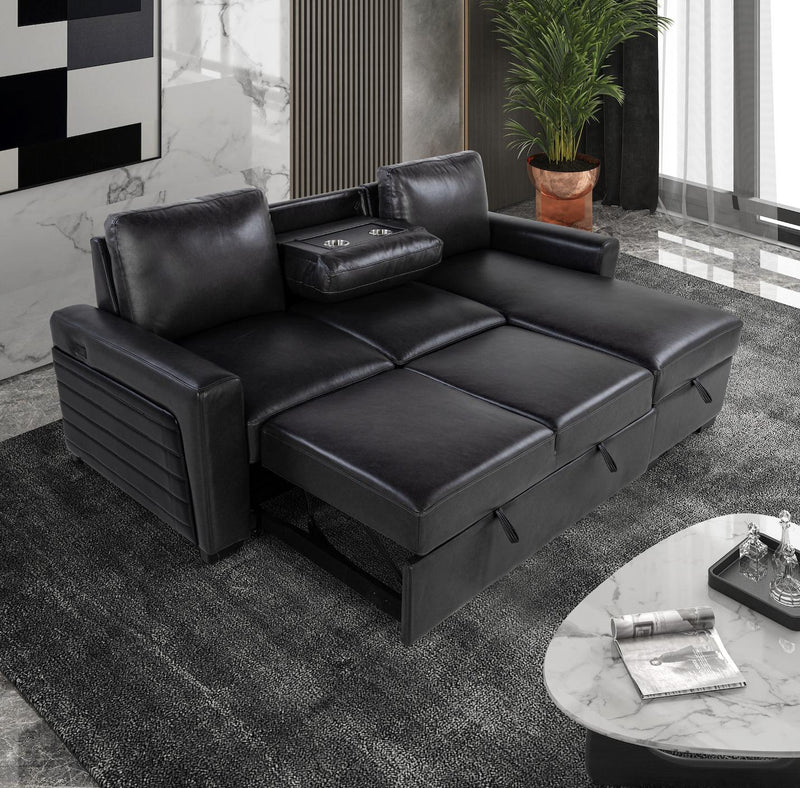 Global Furniture U1830 Black Charcoal Sofa Bed with USB and Drop Down Table