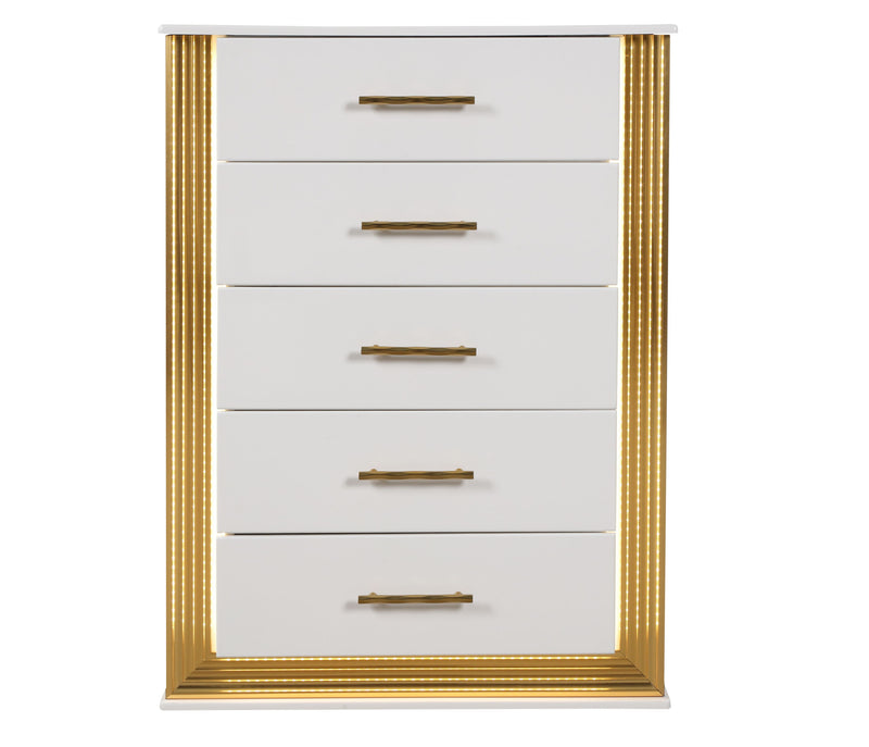 Galaxy Home Obsession White Gold 5 Drawers Chest