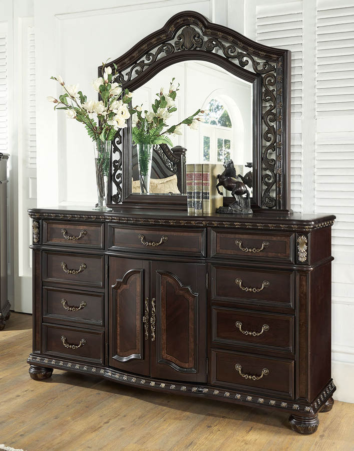 Steve Silver Monte Carlo Cherry Mappa Burl Dresser and Mirror