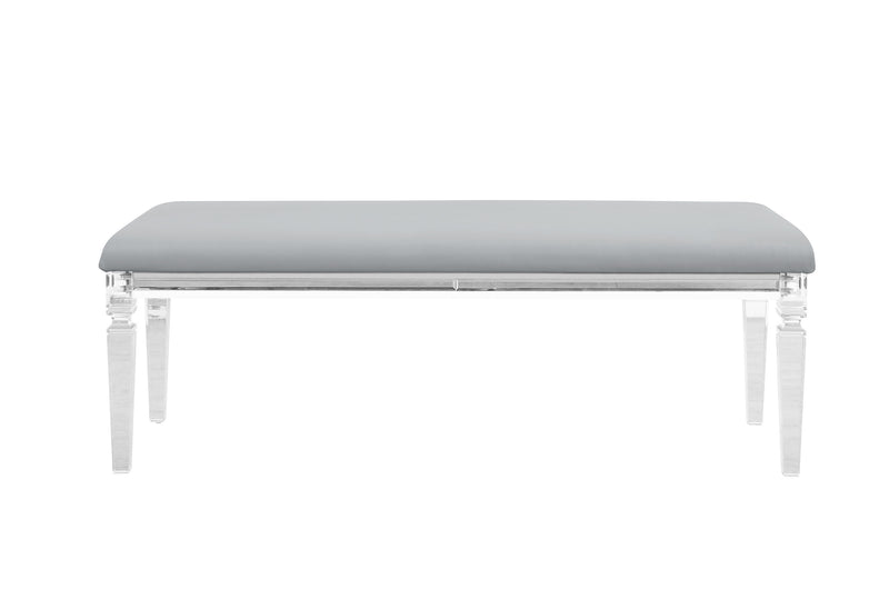 Global Furniture Romo White Bench with Acrylic Legs