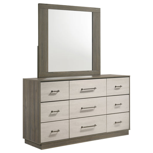 Coaster Furniture Fenwick Grey Oak Almond Brown 9 Drawer Dresser and Mirror