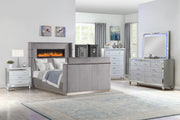 Galaxy Home Lavish Gray 5pc Queen Bedroom Set With Fireplace