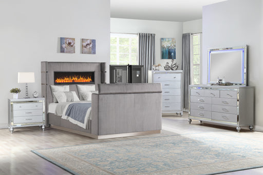 Galaxy Home Lavish Gray 5pc Queen Bedroom Set With Fireplace
