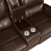 New Classic Furniture Linton Brown Console Loveseat With Dual Recliners