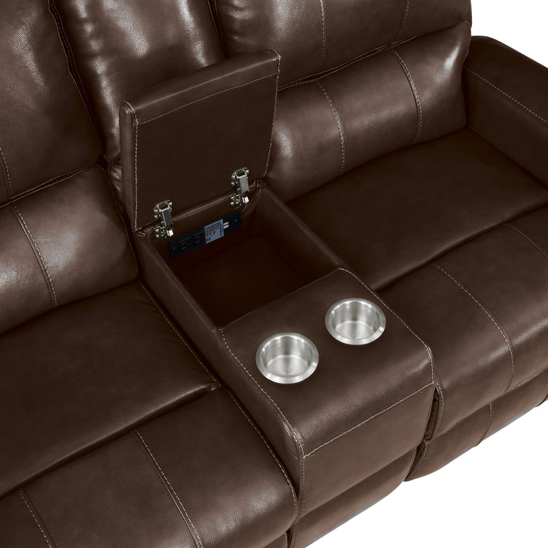 New Classic Furniture Linton Brown Console Loveseat With Dual Recliners