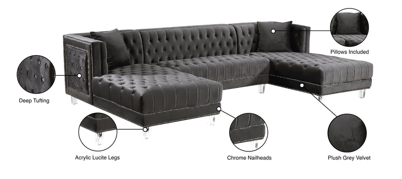 Meridian Furniture Moda Black Velvet 3pc Sectional