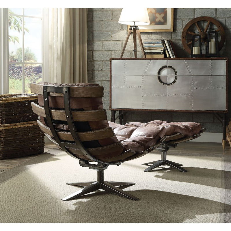 Acme Furniture Gandy Retro Brown Chair and Ottoman Set
