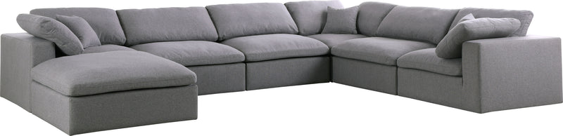 Meridian Furniture Serene Grey Fabric Modular 7pc Sectional with Ottoman