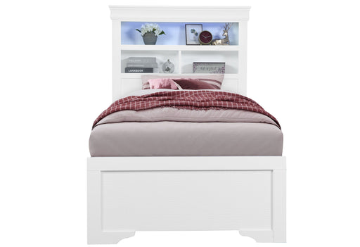Global Furniture Pompei White Bookcase Twin Bed with LED